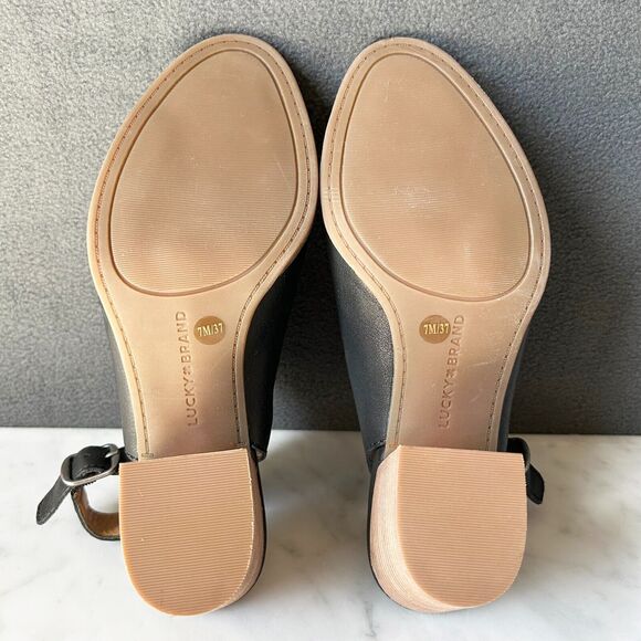 Lucky Brand Obelia Sandal Black Leather Slingback Block Heel - Women's Size 7 - Picture 6 of 9